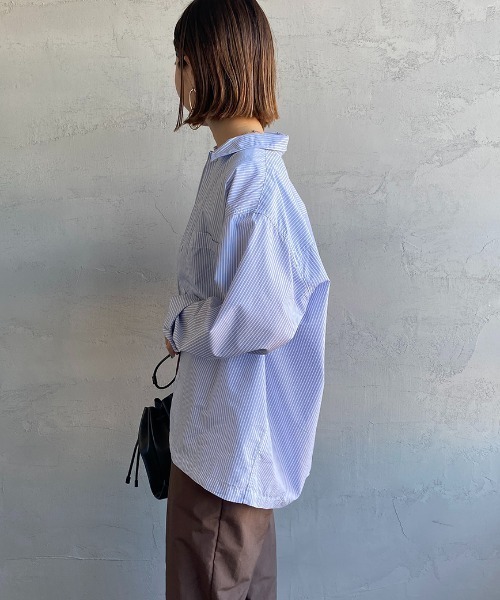 DANTON（ダントン）の「[DANTON/ダントン] コットンブロード ドットボタンストライプシャツ（シャツ/ブラウス・レディース・ホワイト/サックスブルー/グレイッシュベージュ・36/38）」の9枚目の写真
