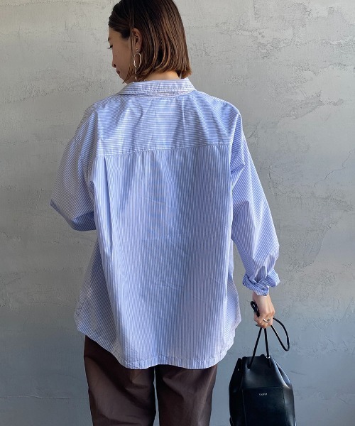 DANTON（ダントン）の「[DANTON/ダントン] コットンブロード ドットボタンストライプシャツ（シャツ/ブラウス・レディース・ホワイト/サックスブルー/グレイッシュベージュ・36/38）」の10枚目の写真