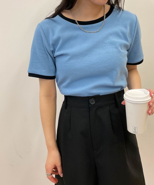 WEGO(ウィゴー)の「WEGO/リブショートT(Tシャツ/カットソー・レディース・グリーン系その他5/ケリー/ライトイエロー/ブラック/ブルー系その他/ホワイト/ブラック系その他5/ベージュ系その他5/ホワイト系その他/オレンジ/ブラウン系その他5・LARGE/MEDIUM/SMALL)」の9枚目の写真