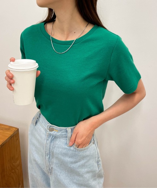 WEGO(ウィゴー)の「WEGO/リブショートT(Tシャツ/カットソー・レディース・グリーン系その他5/ケリー/ライトイエロー/ブラック/ブルー系その他/ホワイト/ブラック系その他5/ベージュ系その他5/ホワイト系その他/オレンジ/ブラウン系その他5・LARGE/MEDIUM/SMALL)」の7枚目の写真