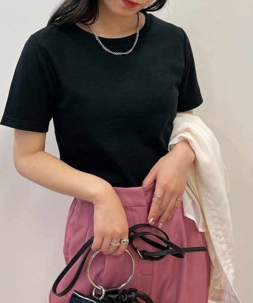 WEGO(ウィゴー)の「WEGO/リブショートT(Tシャツ/カットソー・レディース・グリーン系その他5/ケリー/ライトイエロー/ブラック/ブルー系その他/ホワイト/ブラック系その他5/ベージュ系その他5/ホワイト系その他/オレンジ/ブラウン系その他5・LARGE/MEDIUM/SMALL)」の3枚目の写真