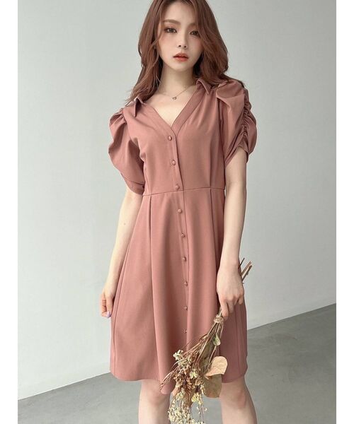 RESEXXY（リゼクシー）の「ドレープミニシャツワンピース（シャツワンピース・レディース・ピンク/ブラック/ホワイト・FREE）」の3枚目の写真