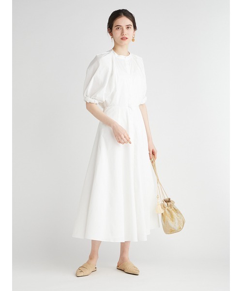 Mila Owen（ミラオーウェン）の「袖デザインタイプライターフレアワンピース　手洗い可能（ワンピース・レディース・ネイビー/ホワイト/チェック・1/0）」の4枚目の写真