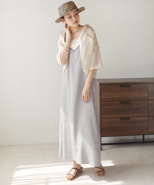 Bab（バブ）の「配色パイピングリボンキャミワンピース（ワンピース・レディース・ブラック/ベージュ/パープル・M）」の4枚目の写真