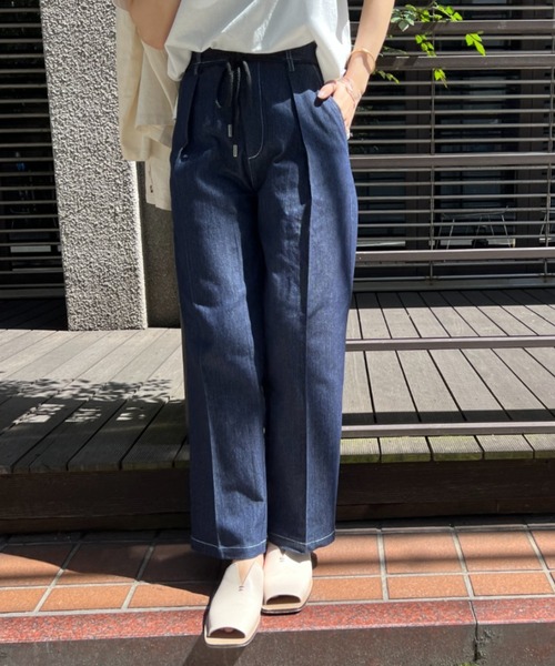 Chez toi（シェトワ）の「ロープベルト付配色ステッチタックパンツ（その他パンツ・レディース・オフホワイト/カーキ/ブルー/インディゴブルー・FREE）」の9枚目の写真