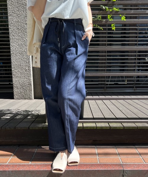 Chez toi（シェトワ）の「ロープベルト付配色ステッチタックパンツ（その他パンツ・レディース・オフホワイト/カーキ/ブルー/インディゴブルー・FREE）」の10枚目の写真
