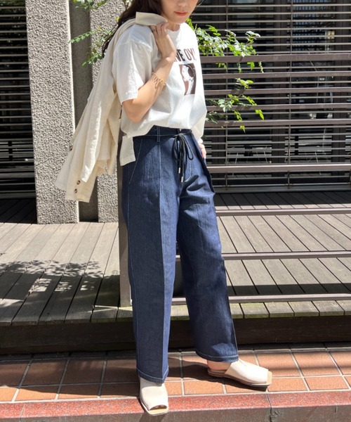 Chez toi（シェトワ）の「ロープベルト付配色ステッチタックパンツ（その他パンツ・レディース・オフホワイト/カーキ/ブルー/インディゴブルー・FREE）」の12枚目の写真