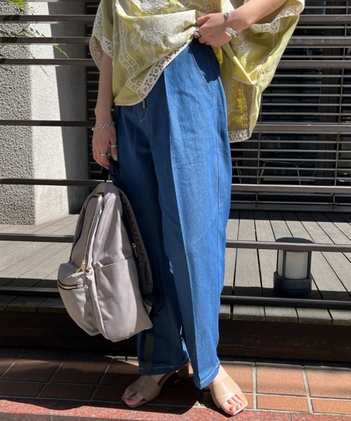 Chez toi（シェトワ）の「ロープベルト付配色ステッチタックパンツ（その他パンツ・レディース・オフホワイト/カーキ/ブルー/インディゴブルー・FREE）」の6枚目の写真