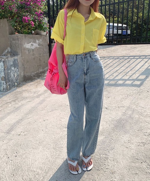 me+em select（ミームセレクト）の「【 ５色展開 】半袖ロールアップカラーコットンシャツ（シャツ/ブラウス・レディース・ホワイト/ライトブルー/パープル/グリーン/ライトイエロー・FREE）」の16枚目の写真