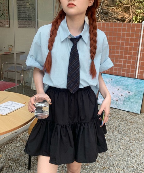 me+em select（ミームセレクト）の「【 ５色展開 】半袖ロールアップカラーコットンシャツ（シャツ/ブラウス・レディース・ホワイト/ライトブルー/パープル/グリーン/ライトイエロー・FREE）」の19枚目の写真