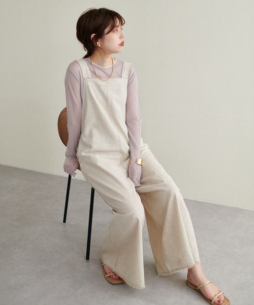 natural couture（ナチュラルクチュール）の「【WEB限定サイズあり】【大人ナチュ】麻混変わりストラップ大人サロッペット（サロペット/オーバーオール・レディース・ブラック/ベージュ・MEDIUM/LARGE）」の10枚目の写真