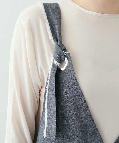 natural couture（ナチュラルクチュール）の「【WEB限定サイズあり】【大人ナチュ】麻混変わりストラップ大人サロッペット（サロペット/オーバーオール・レディース・ブラック/ベージュ・MEDIUM/LARGE）」の20枚目の写真