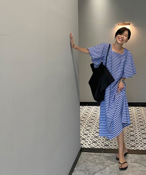 バブリーたまみさんのギンガムチェックバルーンワンピース♡M バブリーたまみさんのギンガムチェックバルーンワンピース♡M