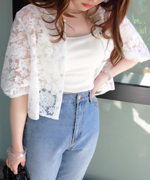 MLI'A(エムリア)の「スナップボタンチュールブラウス(シャツ/ブラウス・レディース・オフホワイト/ブラック・M)」の1枚目の写真