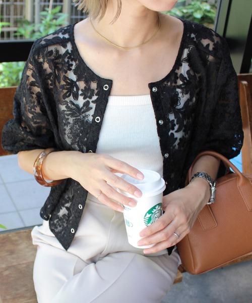 MLI'A(エムリア)の「スナップボタンチュールブラウス(シャツ/ブラウス・レディース・オフホワイト/ブラック・M)」の2枚目の写真