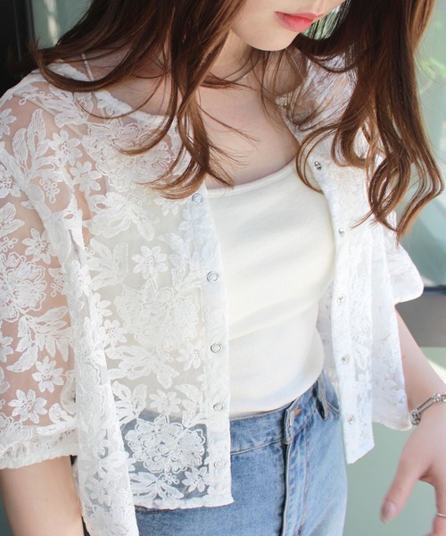 MLI'A(エムリア)の「スナップボタンチュールブラウス(シャツ/ブラウス・レディース・オフホワイト/ブラック・M)」の3枚目の写真