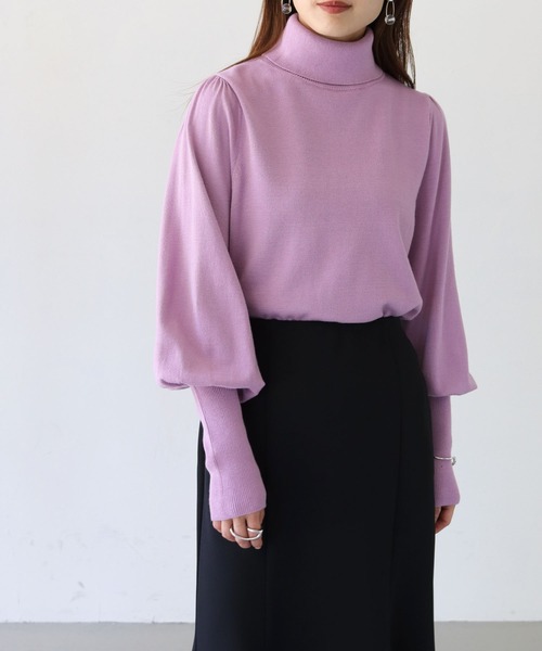HER CLOSET（ハークローゼット）の「【Twenty Three】パフスリーブタートルネックニット（ニット/セーター・レディース・ブラック/ブルー/グリーン/アイボリー/ラベンダー・FREE）」の5枚目の写真