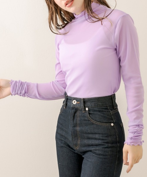 OLIVE des OLIVE（オリーブデオリーブ）の「袖くしゅシアインナー（Tシャツ/カットソー・レディース・オフホワイト/ピンク/パープル/ブラック・FREE）」の4枚目の写真