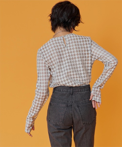 miette（ミエット）の「ﾀﾞｲﾔ柄ｸﾙｰﾈｯｸｼｱｰﾄｯﾌﾟｽ（Tシャツ/カットソー・レディース・ホワイト/ブラック/グリーン・FREE）」の13枚目の写真