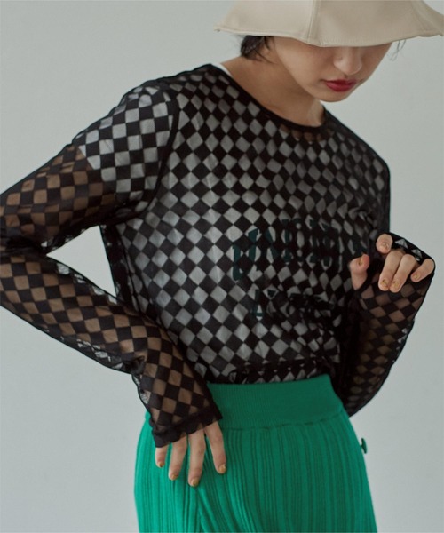 miette（ミエット）の「ﾀﾞｲﾔ柄ｸﾙｰﾈｯｸｼｱｰﾄｯﾌﾟｽ（Tシャツ/カットソー・レディース・ホワイト/ブラック/グリーン・FREE）」の17枚目の写真