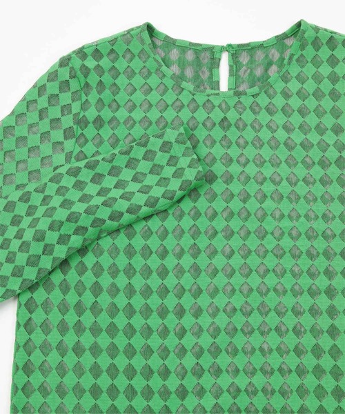 miette（ミエット）の「ﾀﾞｲﾔ柄ｸﾙｰﾈｯｸｼｱｰﾄｯﾌﾟｽ（Tシャツ/カットソー・レディース・ホワイト/ブラック/グリーン・FREE）」の5枚目の写真