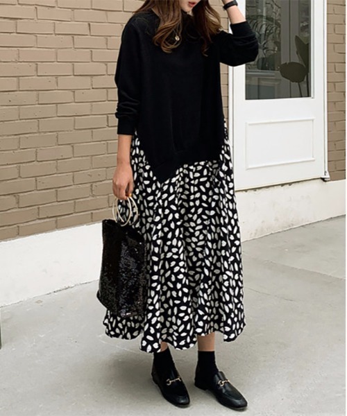 LOPASS（ロパス）の「レイヤード風　異素材ドッキングワンピース（ワンピース・レディース・ブラック/ネイビー・M/L/XX-LARGE/XL）」の3枚目の写真