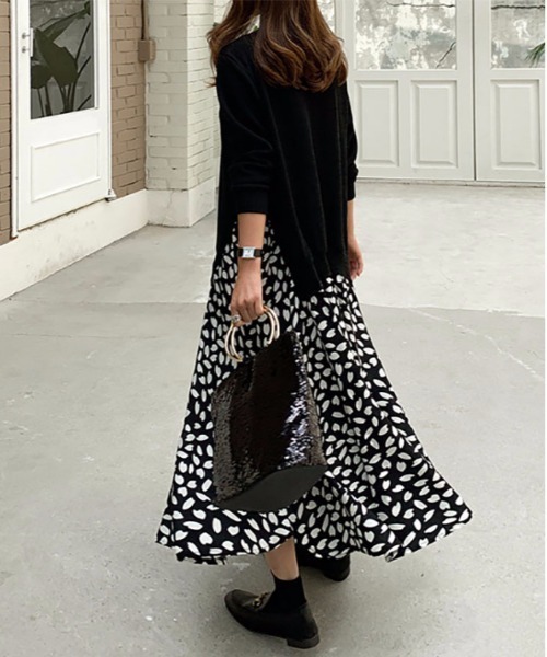 LOPASS（ロパス）の「レイヤード風　異素材ドッキングワンピース（ワンピース・レディース・ブラック/ネイビー・M/L/XX-LARGE/XL）」の8枚目の写真