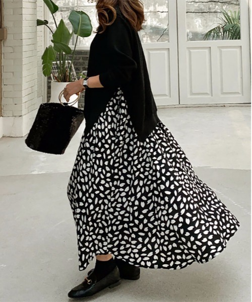 LOPASS（ロパス）の「レイヤード風　異素材ドッキングワンピース（ワンピース・レディース・ブラック/ネイビー・M/L/XX-LARGE/XL）」の9枚目の写真