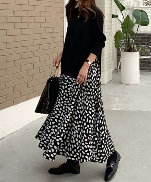 LOPASS（ロパス）の「レイヤード風　異素材ドッキングワンピース（ワンピース・レディース・ブラック/ネイビー・M/L/XX-LARGE/XL）」の5枚目の写真