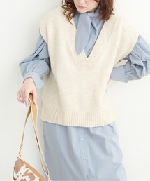 ◆杢ストレッチＶネックニットベスト