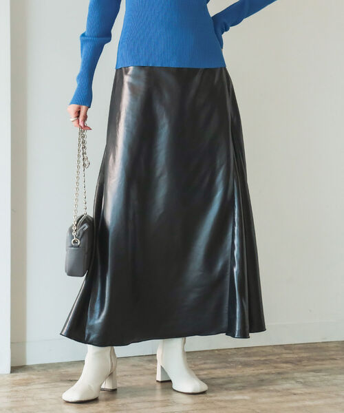 B:MING by BEAMS（ビーミングバイビームス）の「B:MING by BEAMS / レザーライク スカート 22AW（スカート・レディース・ブラック/モスグリーン/ラベンダー/ベージュ・SMALL/MEDIUM）」の5枚目の写真