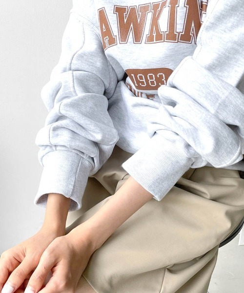 Dalfwin(ダールフィン)の「2022 AW 秋冬 韓国ファッション スウェット レディース HAWKINSプリントスウェット トレーナー ビッグシルエット オーバーサイズ ロゴプリント(スウェット・レディース・ブラック/ネイビー/グレー/ホワイト系その他・FREE)」の12枚目の写真