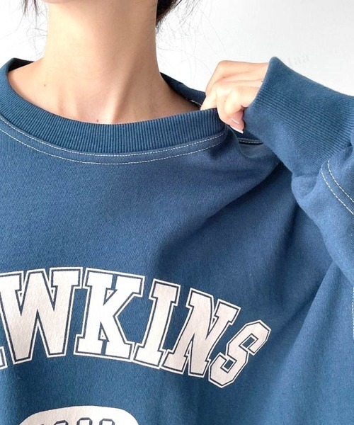 Dalfwin(ダールフィン)の「2022 AW 秋冬 韓国ファッション スウェット レディース HAWKINSプリントスウェット トレーナー ビッグシルエット オーバーサイズ ロゴプリント(スウェット・レディース・ブラック/ネイビー/グレー/ホワイト系その他・FREE)」の15枚目の写真