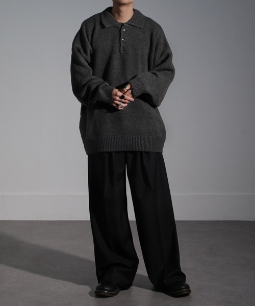 【セール】サイドボタンスリットニットポロシャツ/オーバーサイズ(ポロシャツ)|Nilway(ニルウェイ) 【セール】サイドボタンスリットニットポロシャツ/オーバーサイズ(ポロシャツ)|Nilway(ニルウェイ)