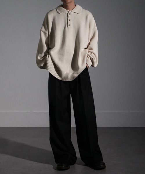 【セール】サイドボタンスリットニットポロシャツ/オーバーサイズ(ポロシャツ)|Nilway(ニルウェイ) 【セール】サイドボタンスリットニットポロシャツ/オーバーサイズ(ポロシャツ)|Nilway(ニルウェイ)