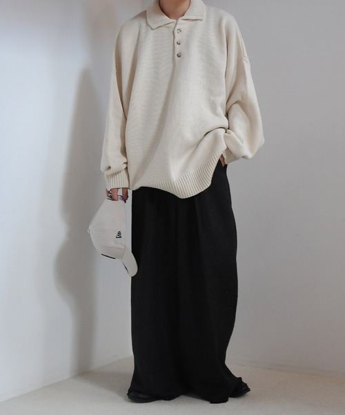 【セール】サイドボタンスリットニットポロシャツ/オーバーサイズ(ポロシャツ)|Nilway(ニルウェイ) 【セール】サイドボタンスリットニットポロシャツ/オーバーサイズ(ポロシャツ)|Nilway(ニルウェイ)