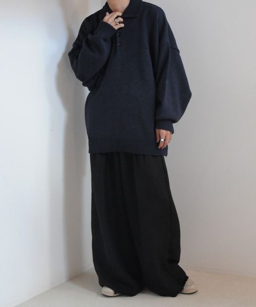 【セール】サイドボタンスリットニットポロシャツ/オーバーサイズ(ポロシャツ)|Nilway(ニルウェイ) 【セール】サイドボタンスリットニットポロシャツ/オーバーサイズ(ポロシャツ)|Nilway(ニルウェイ)