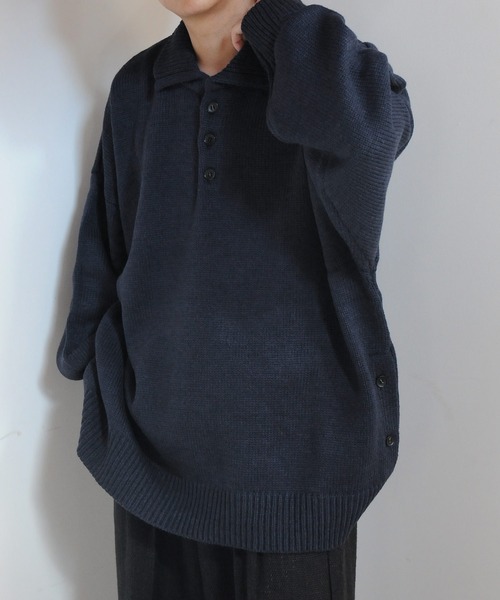 【セール】サイドボタンスリットニットポロシャツ/オーバーサイズ(ポロシャツ)|Nilway(ニルウェイ) 【セール】サイドボタンスリットニットポロシャツ/オーバーサイズ(ポロシャツ)|Nilway(ニルウェイ)