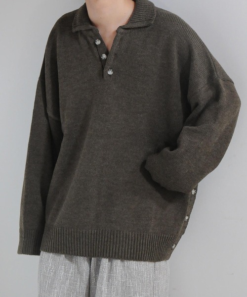 【セール】サイドボタンスリットニットポロシャツ/オーバーサイズ(ポロシャツ)|Nilway(ニルウェイ) 【セール】サイドボタンスリットニットポロシャツ/オーバーサイズ(ポロシャツ)|Nilway(ニルウェイ)