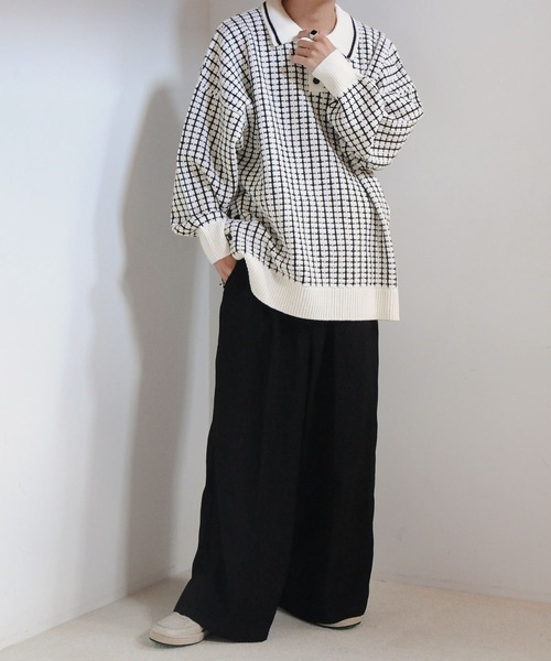 【セール】サイドボタンスリットニットポロシャツ/オーバーサイズ(ポロシャツ)|Nilway(ニルウェイ) 【セール】サイドボタンスリットニットポロシャツ/オーバーサイズ(ポロシャツ)|Nilway(ニルウェイ)