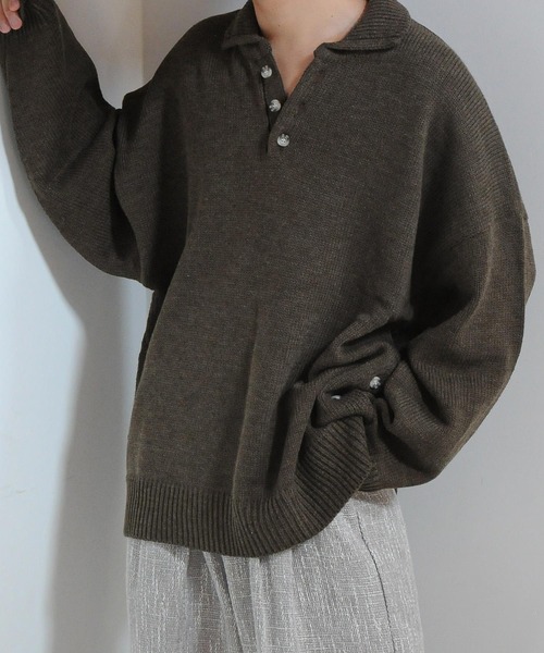 【セール】サイドボタンスリットニットポロシャツ/オーバーサイズ(ポロシャツ)|Nilway(ニルウェイ) 【セール】サイドボタンスリットニットポロシャツ/オーバーサイズ(ポロシャツ)|Nilway(ニルウェイ)