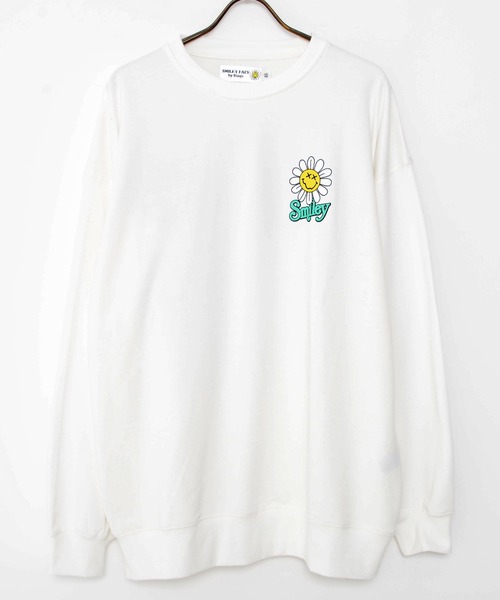 『SMILEY FACE/スマイリーフェイス』フラワースマイリープリント裏毛トレーナー（スウェット）｜SMILEY FACE（スマイリーフェイス）