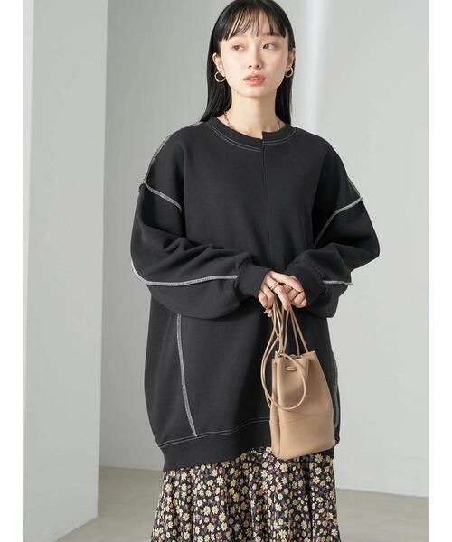 earth music&ecology（アースミュージックアンドエコロジー）の「配色ステッチキリカエウラキモウスウェット（Tシャツ/カットソー・レディース・ブルー/ブラック/アイボリー/グリーン/オレンジ・FREE）」の7枚目の写真