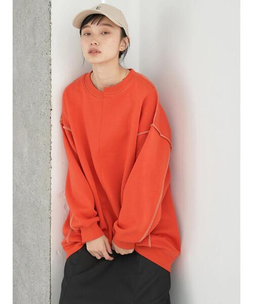 earth music&ecology（アースミュージックアンドエコロジー）の「配色ステッチキリカエウラキモウスウェット（Tシャツ/カットソー・レディース・ブルー/ブラック/アイボリー/グリーン/オレンジ・FREE）」の8枚目の写真