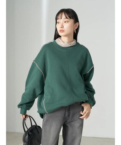 earth music&ecology（アースミュージックアンドエコロジー）の「配色ステッチキリカエウラキモウスウェット（Tシャツ/カットソー・レディース・ブルー/ブラック/アイボリー/グリーン/オレンジ・FREE）」の9枚目の写真