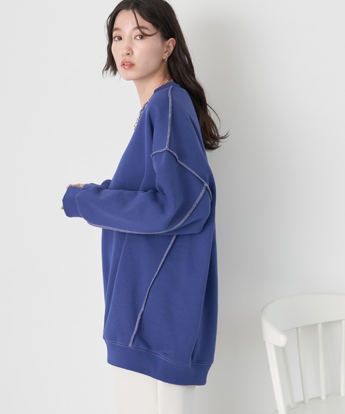 earth music&ecology（アースミュージックアンドエコロジー）の「配色ステッチキリカエウラキモウスウェット（Tシャツ/カットソー・レディース・ブルー/ブラック/アイボリー/グリーン/オレンジ・FREE）」の4枚目の写真