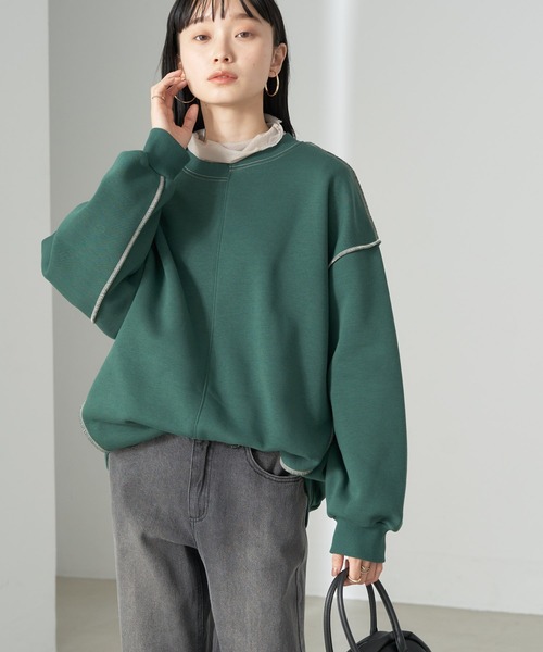 earth music&ecology（アースミュージックアンドエコロジー）の「配色ステッチキリカエウラキモウスウェット（Tシャツ/カットソー・レディース・ブルー/ブラック/アイボリー/グリーン/オレンジ・FREE）」の3枚目の写真