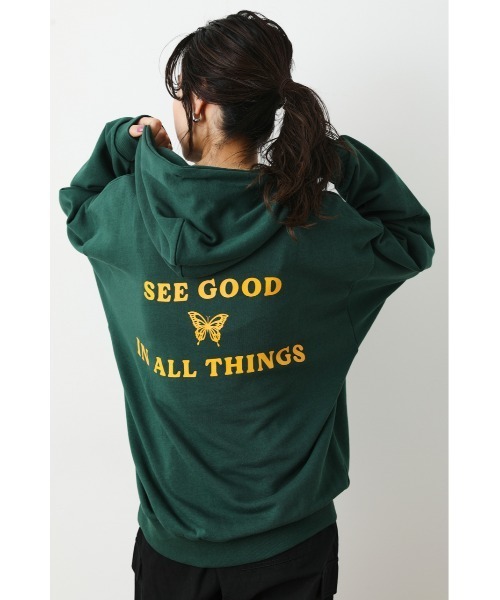 RODEO CROWNS WIDE BOWL（ロデオクラウンズワイドボウル）の「BUTTERFLY スウェットパーカー（パーカー・レディース・グレー×ホワイト/ブラック/ダークグリーン・FREE）」の10枚目の写真