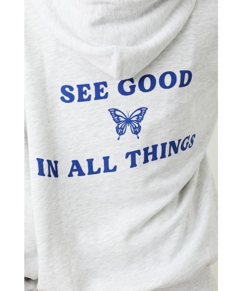 RODEO CROWNS WIDE BOWL（ロデオクラウンズワイドボウル）の「BUTTERFLY スウェットパーカー（パーカー・レディース・グレー×ホワイト/ブラック/ダークグリーン・FREE）」の5枚目の写真