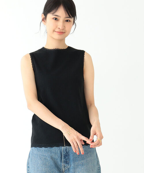 BEAMS BOY（ビームスボーイ）の「BEAMS BOY / パターン メッシュ ノースリーブ（タンクトップ・レディース・オフホワイト/オレンジ系その他/ブラック・ONE SIZE）」の3枚目の写真